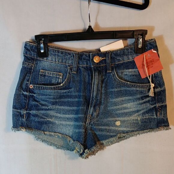 Mossimo Supply Co. High Waisted Blue Jean Shorts Distressed Frayed Hem - Picture 1 of 4